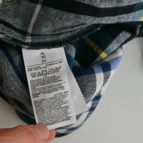 NWT Old Navy Flannel Plaid 100% Cotton Button Up Drawstring Green Pajamas XL - Picture 9 of 16